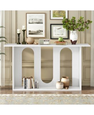 Modern Curved Ash Veneer Console Table With Shelf For Entryway Hallway Foyer