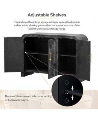 Retro Minimalist Curved Sideboard Gold Handles Adjustable Shelves Antique