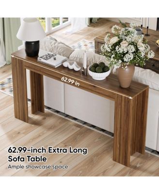 62.99in Extra Long Farmhouse Entryway Table Narrow Sofa Table Walnut