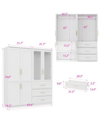 6-Door Big Armoires with 2 Hanging Rods, 3-Drawers, Shelves