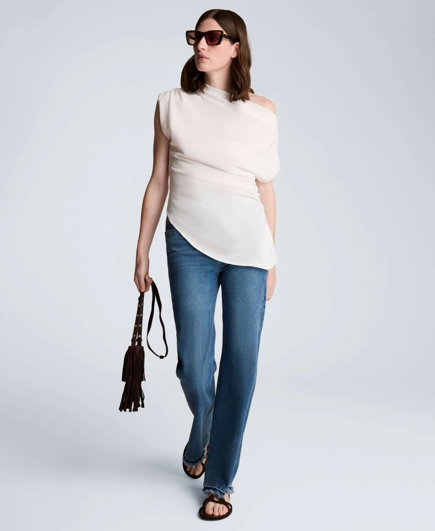 Женский топ Kenneth Cole Asymmetrical Drape Short-Sleeve, цвет: Чёрный — фото 17