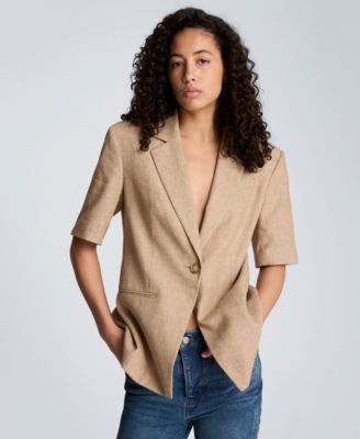 Women's Short Sleeve One Button Linen Blend Jacket