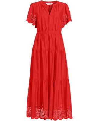 Women's Tiered Cotton Poplin Eyelet Maxi Dress