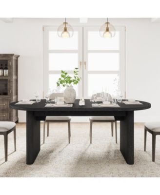 Dining Table for 4-6 People, Circle Kitchen Table with Cross Base, Farmhouse Wood Dinner Table for Apartment, Walnut Brown