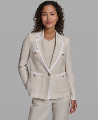 Women's Linen-Blend Framed One-Button Blazer