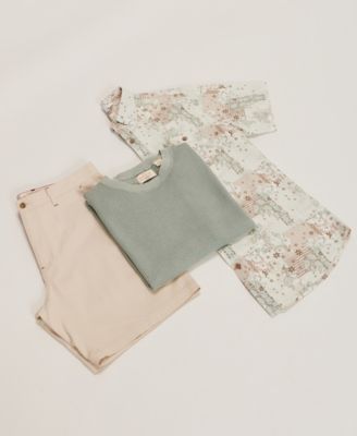 Men's Short-Sleeve Button-Down Linen Rayon Print Shirt