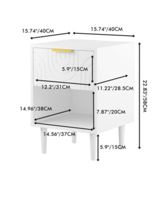 Modern White Nightstand with Gold Handle One Drawer and Open Shelf