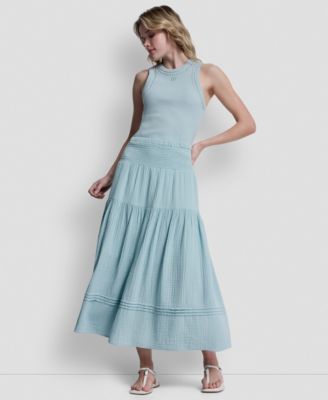Women's Smocked-Waist Tiered Maxi Skirt