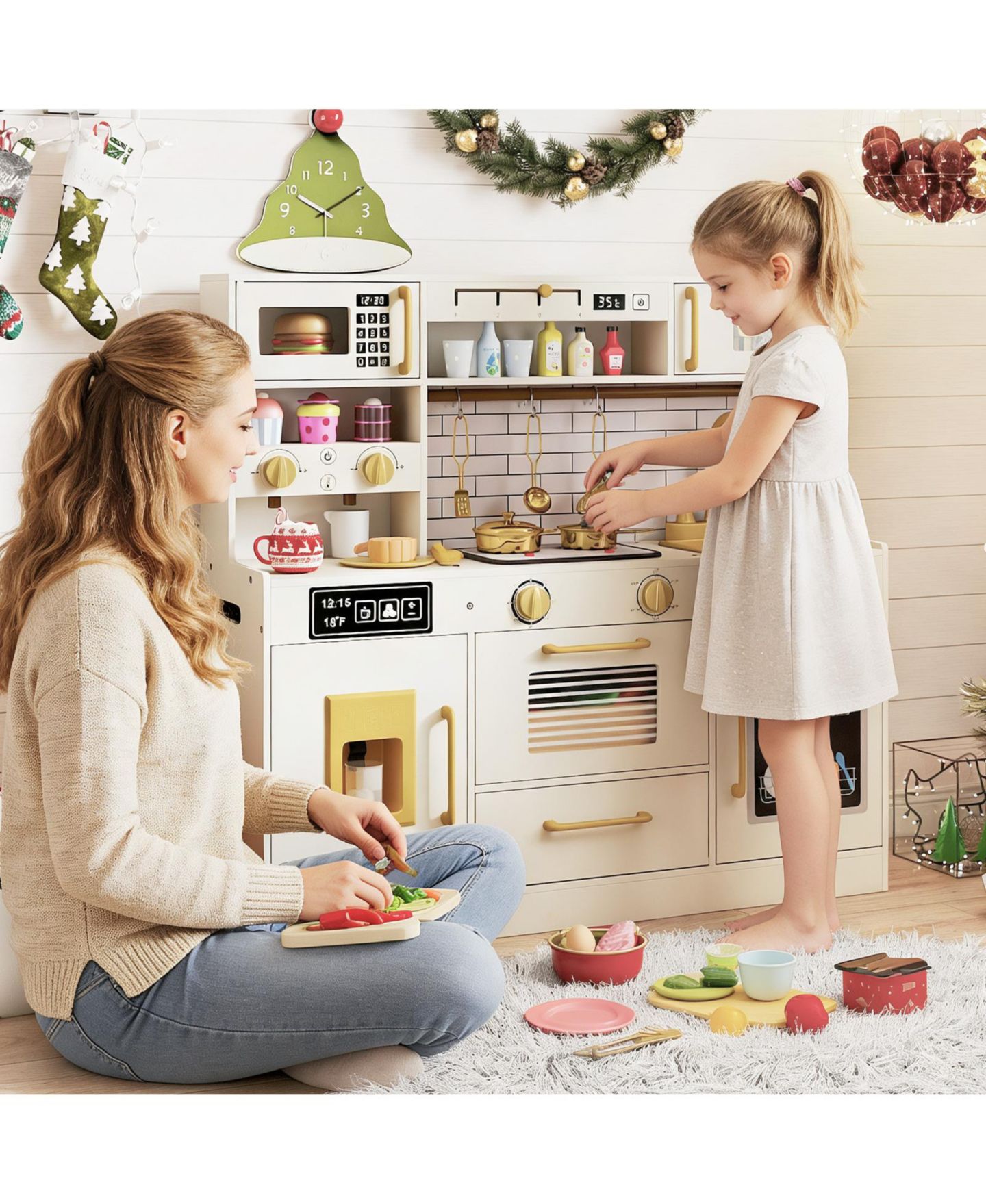 Детская игрушка Slickblue Kids Play Kitchen with Cooking Stove and Water Dispenser, от 3 лет, цвет: Бежевый — фото 5
