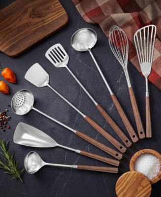 8-Piece 304 Stainless Steel Cooking Utensils Set with Heat-Resistant Wooden Handles