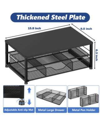 2-tier Monitor Stand Riser Desk Organizer With Drawer Pen Holder