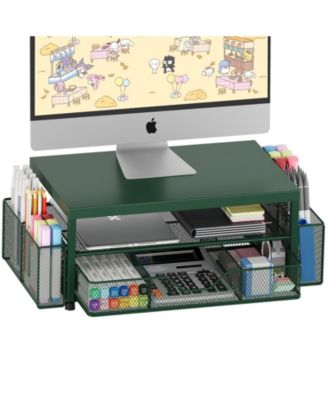 2-tier Monitor Stand Riser Desk Organizer With Drawer Pen Holder