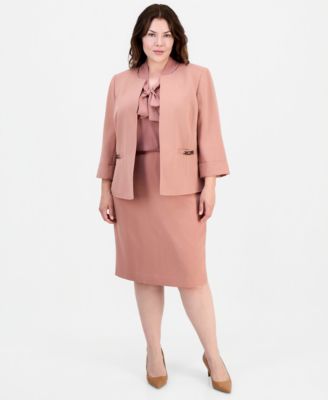 pink dress suit plus size Le Suit Women's Cutout Collar Kissing Front Jacket and Sheath Dress, Pink, 18 W
