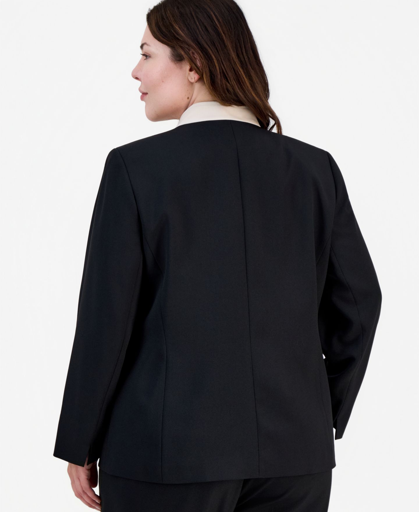 Женский пиджак Kasper Plus Size Contrast Collar One-Button Blazer, цвет: Чёрный — фото 4