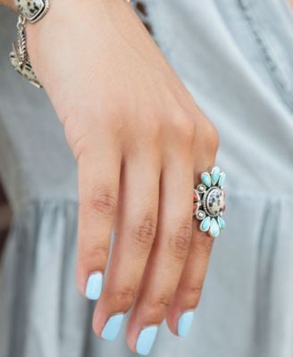 Dalmatian Jasper Multi Color Stone Golden Ring