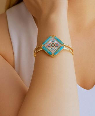 Scenic Native Weave Blue Turquoise Golden Cuff Bracelet