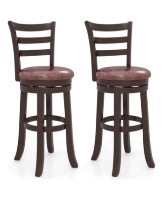 29 in Swivel Bar Stool Set of 2 with Faux Leather Seat and Wrap-Around Footrest