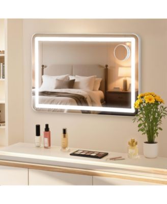 30"x20" LED Makeup Mirror with 3 Color Modes, 10X Magnifier, Smart Touch, for Tabletop or Wall Mount