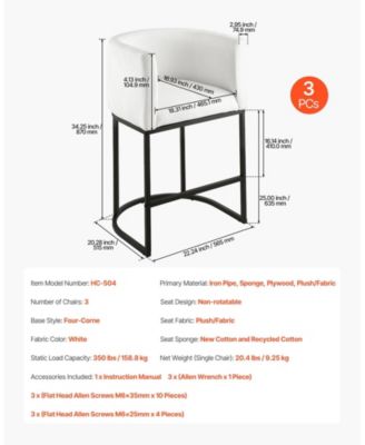 25 in Counter Height Fabric Bar Stool Set of 3 with Backrest, Arm, Metal Frame, and Footrest