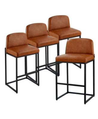 27 in Counter Height PU Leather Bar Stool Set of 4 with Backrest and Metal Legs
