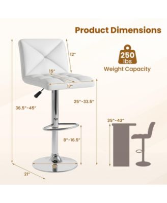 Adjustable Height Upholstered Swivel Bar Stool Set of 2 with Back