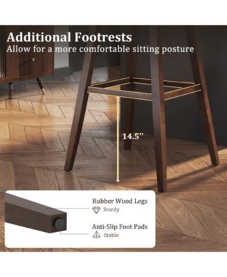 30 in Swivel Counter Height Bar Stool Set of 2 with Linen Seat and Rubber Wood Legs