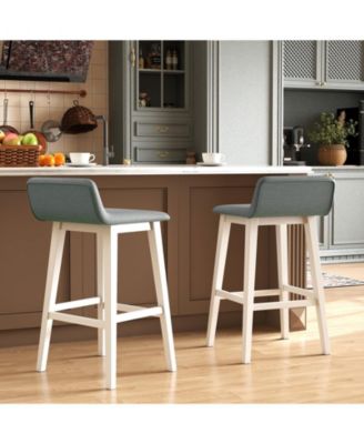 29 in Low-Back Bar Stool Set of 2 with Padded Seat and Rubber Wood Legs