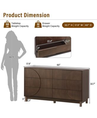 6 Drawer Fluted Dresser - Modern Wooden Chest of Drawers with Geometric Round Fronts, Storage Cabinet for Bedroom, Living Room