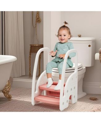 Toddler 3 Step Stool, Plastic Children Learning Helper Stool with Side Handles for Bathroom Sink