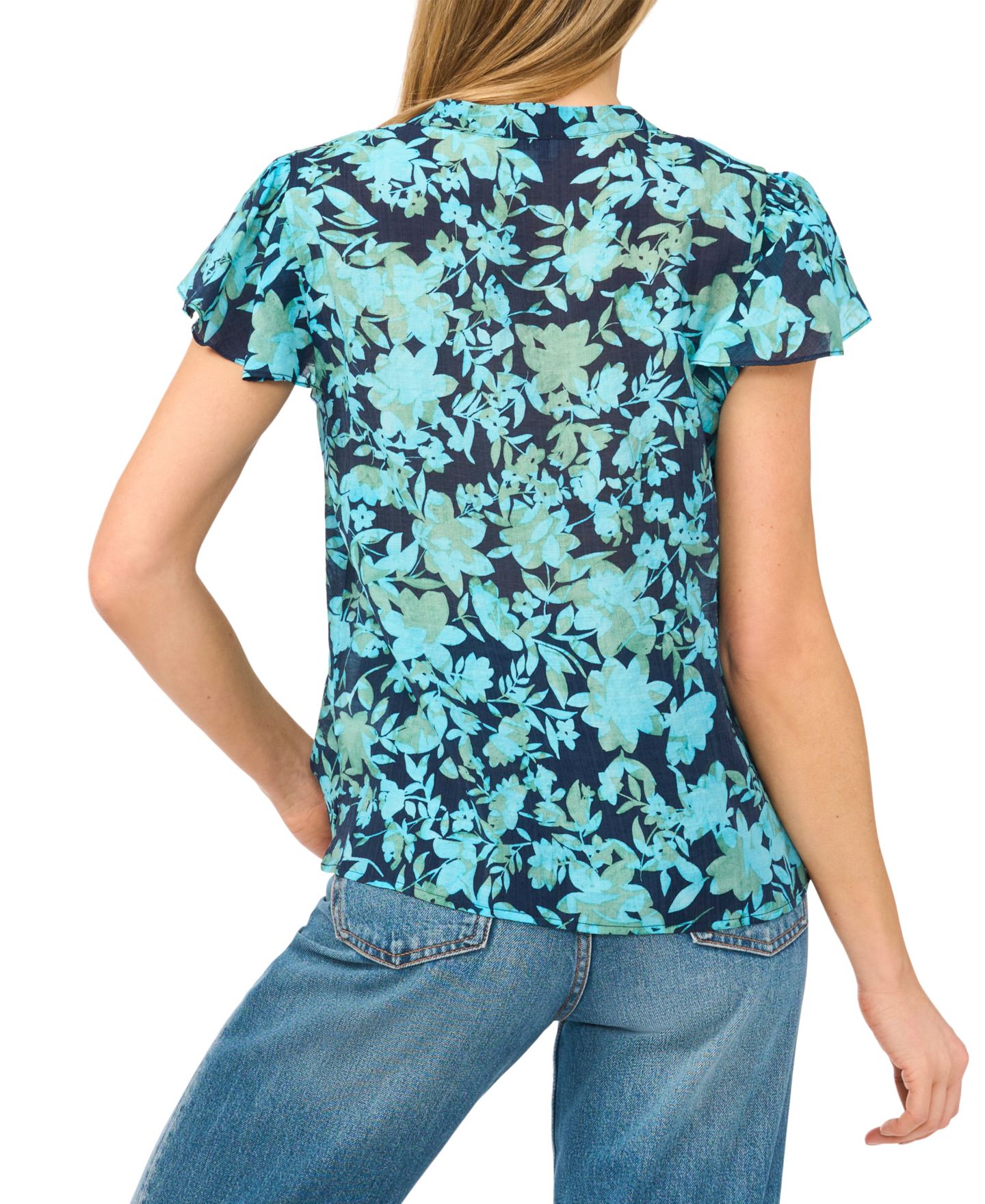 Женская блузка CeCe Short-Sleeve Shirred V-Neck Blouse, цвет: Тёмно-синий — фото 3