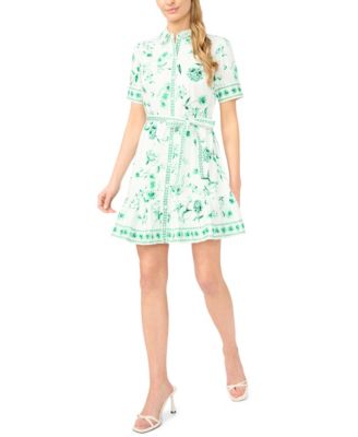 Women's Collared Short-Sleeve Mini Shirt-Dress