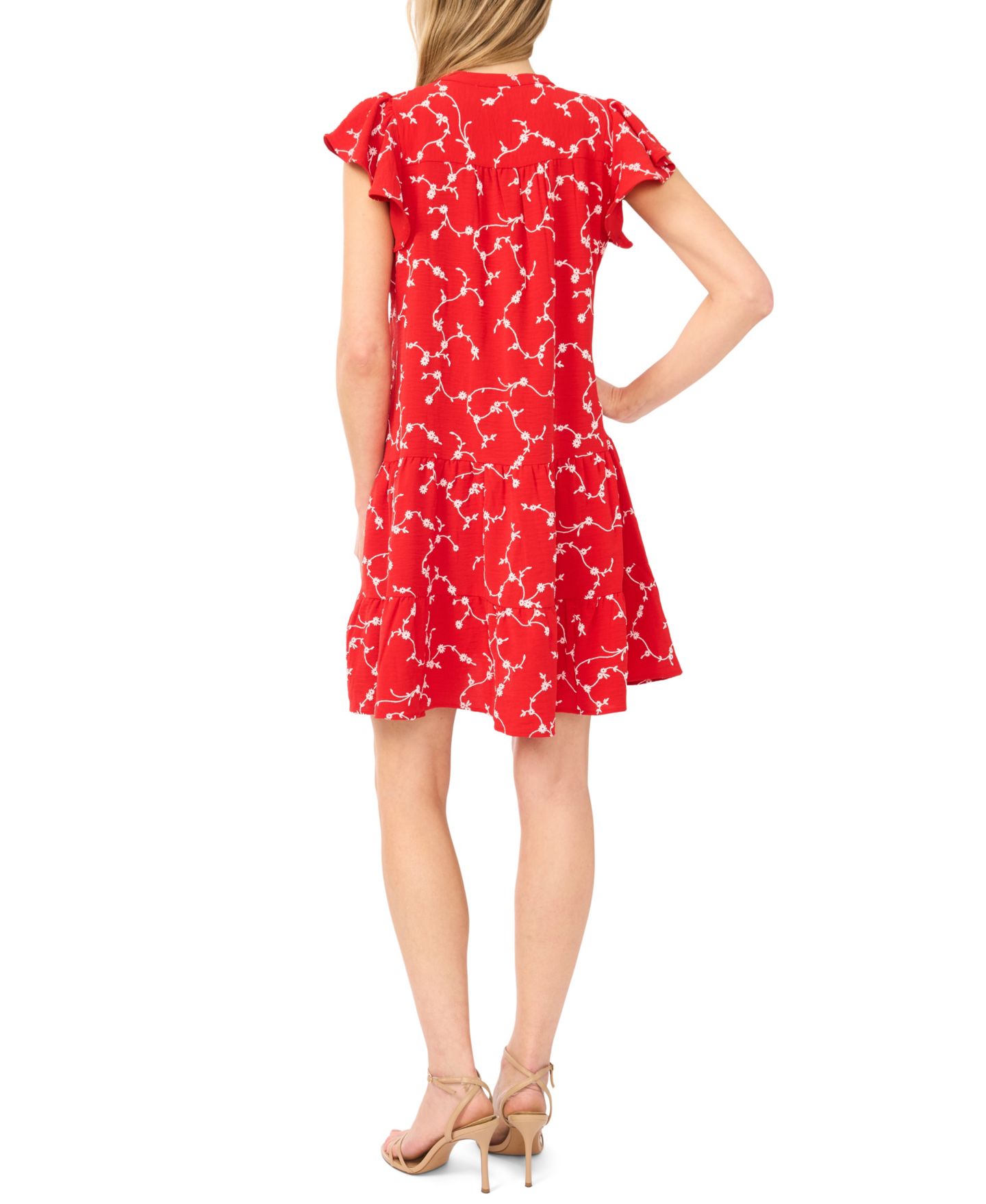 Женское платье CeCe Short-Sleeve Ruffled Tiered, цвет: Вишнёвый — фото 4