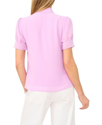 Women's Scalloped Puff-Sleeve Button-Front Top