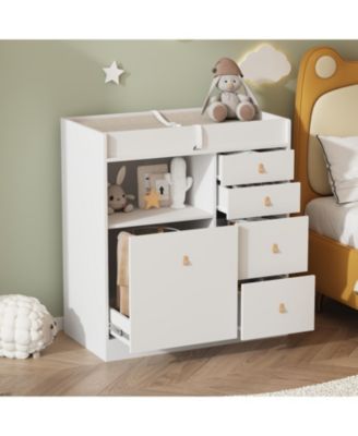 5-Drawers Changing Table, Dresser, Kids Low Dresser with Shelf
