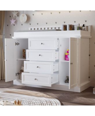 Changing Table Dresser with 4 Drawers and 2 Doors, Nursery Dresser Diaper Changing Station for Baby