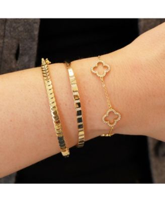 Ribbed CZ Bangle 14K Gold Plated Sterling Silver