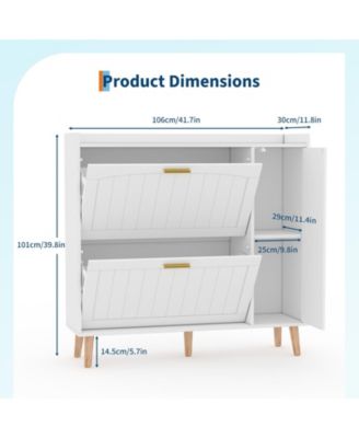 Wooden Shoe Cabinet with Mirror, 2 Flip Drawers and Side Storage, Entryway Organizer