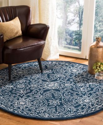 Etienne LRL6603N Navy and Ivory 5' X 5' Round Area Rug