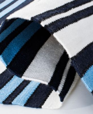 Leopold Stripe LRL2462B White and French Blue 4' X 6' Outdoor Area Rug