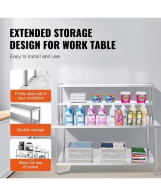 Adjustable Stainless Steel Double Overshelf 12 x 72 in for Kitchen and Workshop