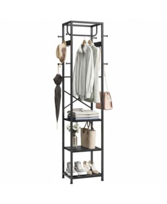 Freestanding Hall Tree Coat Rack 3 Shelves 12 Hooks Industrial Clothes Stand Organizer