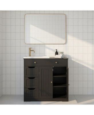 Free-standing Bathroom Storage Cabinet 4 Drawers 2 Doors Adjustable Shelves Multi-functional