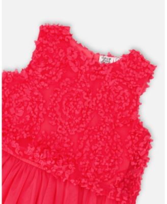 Little Girls Sleeveless Textured Rosette Dress