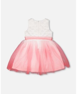 Little Girls Bi-Material Pleated Mesh Dress