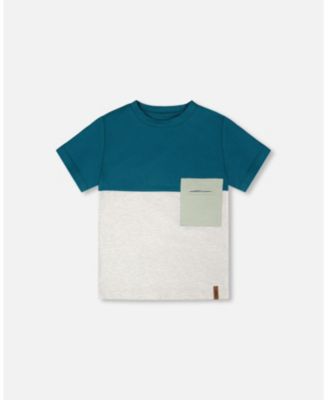 Little Boys Cotton Colorblock Jersey T-Shirt with Chest Pocket Heather Grey