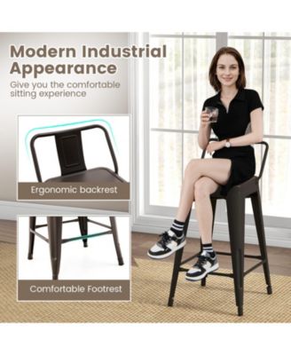 24 in Metal Counter Height Stackable Chair Set of 4 with Removable Back and Footrest