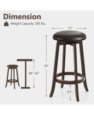 29 in Upholstered PU Leather Bar Stool Set of 2 with 360-Degree Swivel Round Seat