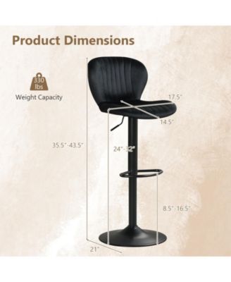 Adjustable Height Velvet Swivel Bar Stool Set of 2 with Upholstered Backrest