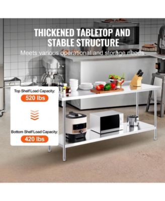 Stainless Steel Heavy Duty Prep Work Table 24 x 72 x 36 in for Kitchen