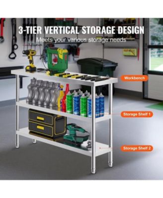 Stainless Steel Food Prep Table 14 x 48 x 34 in with Adjustable Undershelf for Kitchen